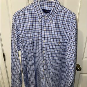 Plaid Mens Button Down Polo Ralph Lauren Blue